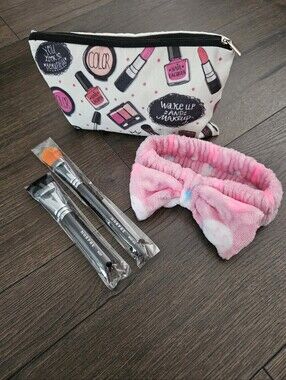 NEW Morphe Makeup Brush Beauty Bundle Cosmetic Bag + Spa Bow Headband